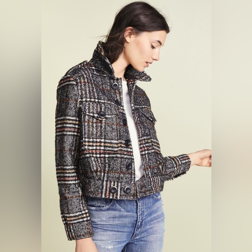 Free People Slouchy Eisenhower Plaid Tweed Jacket sz M